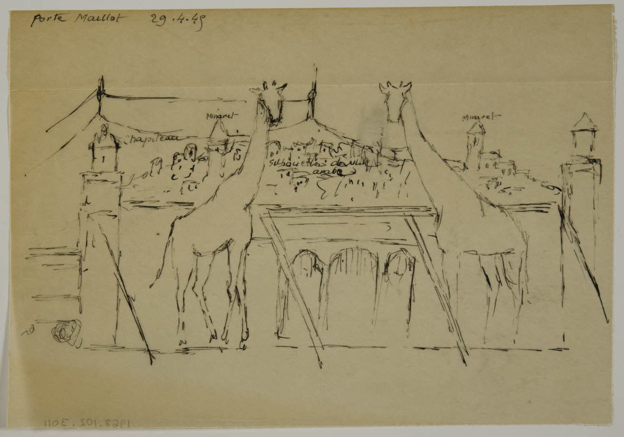 partie d'un ensemble de dessins Porte Maillot 29.4.45 1968.102.3011 Photo Mucem