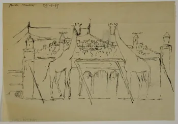 partie d'un ensemble de dessins Porte Maillot 29.4.45 1968.102.3011 Photo Mucem