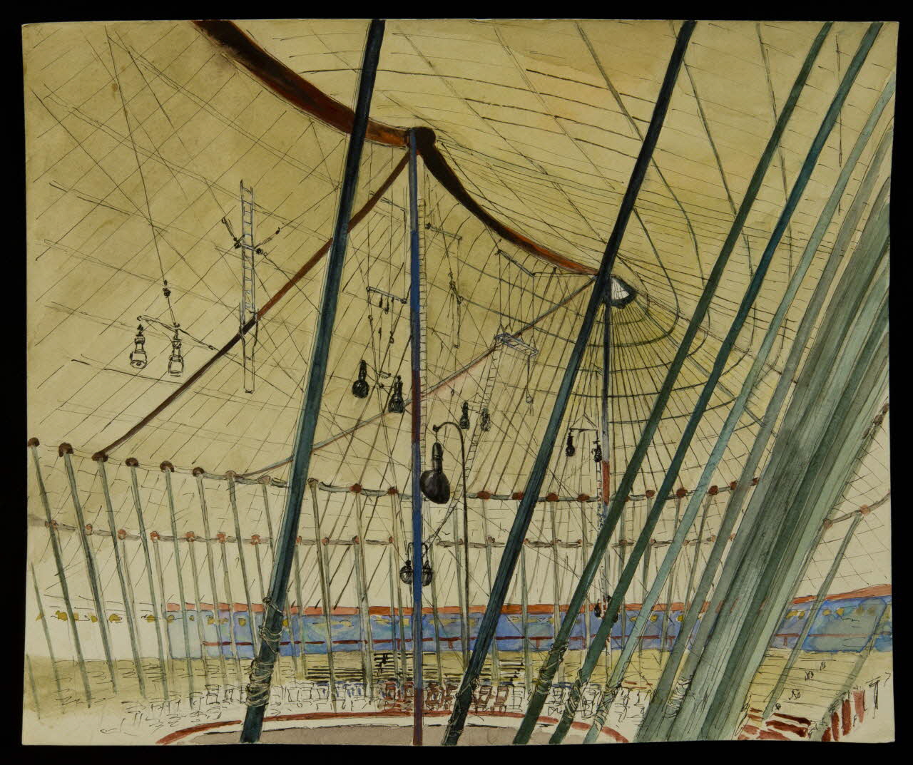 partie d'un ensemble de dessins Vue intérieure d'un chapiteau de cirque 1968.102.3035.2 Photo Mucem