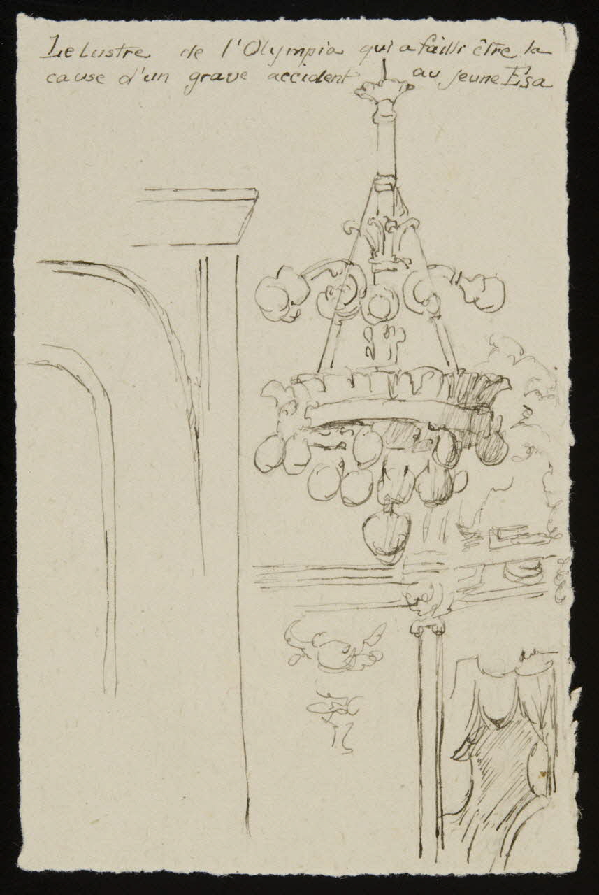 partie d'un ensemble de dessins Le Lustre de l'Olympia qui a failli être la  cause d'un grave accident au jeune Esa 1968.102.3049 Photo Mucem