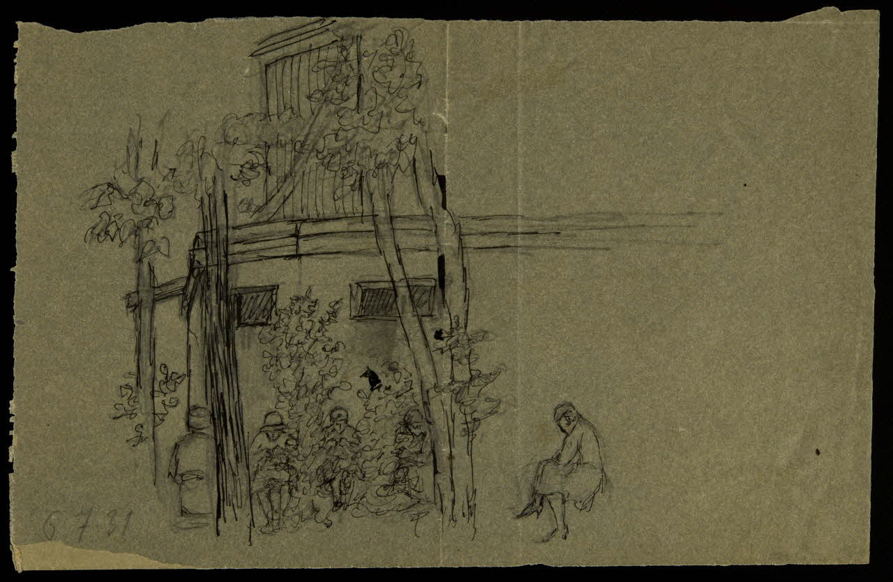 partie d'un ensemble de dessins Petit groupe assis sous un auvent 1968.102.3053 Photo Mucem