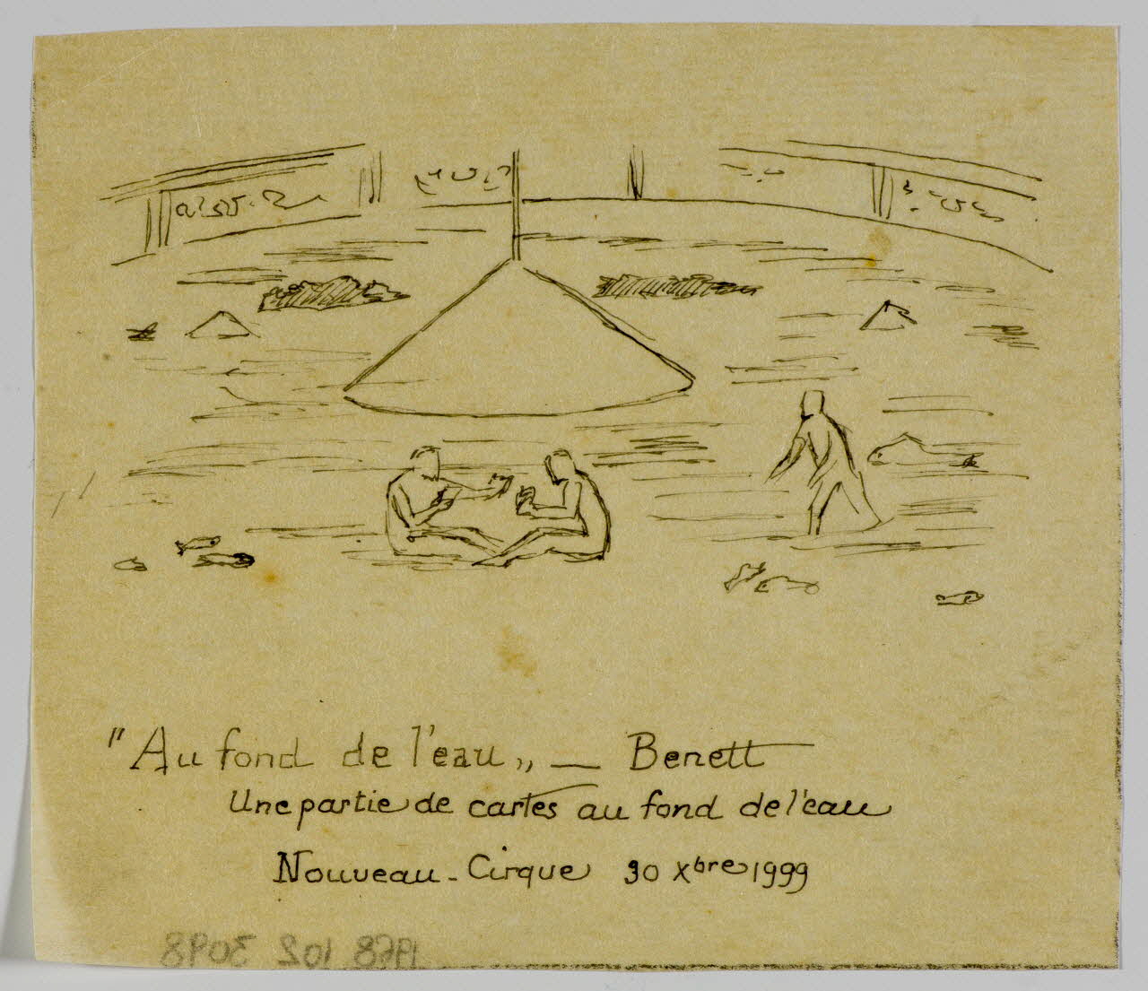 partie d'un ensemble de dessins "Au fond de l'eau" - Benett  Une partie de cartes au fond de l'eau 1968.102.3098 Photo Mucem
