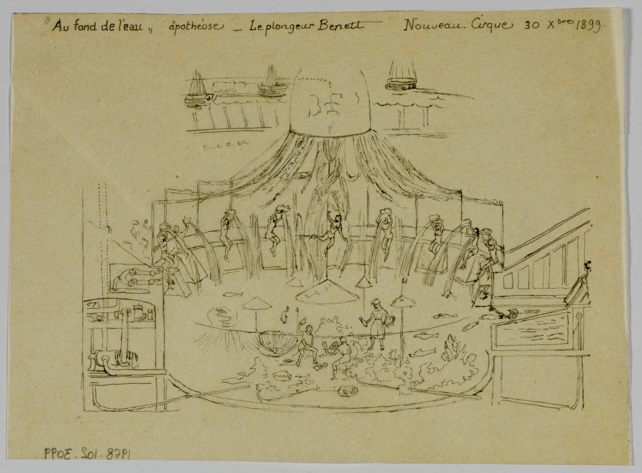 partie d'un ensemble de dessins "Au fond de l'eau" apothéose - Le plongeur Benett 1968.102.3099 Photo Mucem