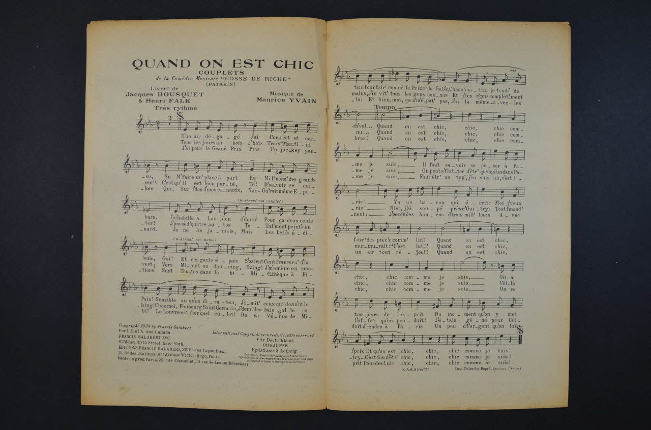 Henri Falk ; Jacques Bousquet ; Maurice Yvain ; Henri Vilbert ; Francis F. Salabert chanson petit format Île-de-France, France 1924 1966.158.128 Photo Mucem
