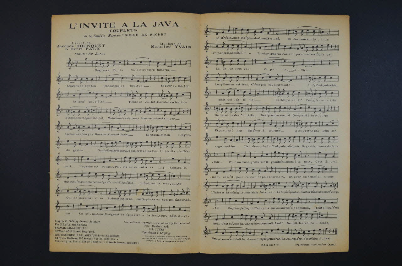 Henri Falk ; Jacques Bousquet ; Maurice Yvain ; Henry Defreyn ; Alice Cocéa ; Francis F. Salabert chanson petit format Île-de-France, France 1924 1966.158.129 Photo Mucem