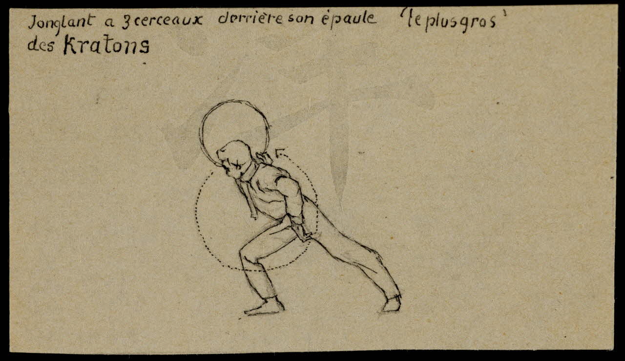 partie d'un ensemble de dessins Jonglant à 3 cerceaux derrière son épaule "le plus gros"  des Kratons 1968.102.3272 Photo Mucem