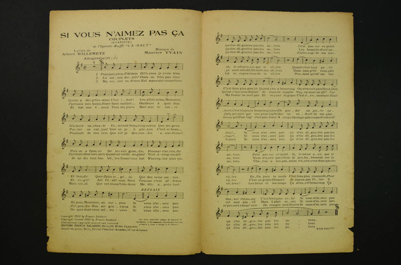 Gustave Quinson ; Yves Mirande ; Albert Willemetz ; Maurice Yvain ; Maurice Chevalier ; Francis F. Salabert chanson petit format Île-de-France, France 1923 1966.158.131 Photo Mucem