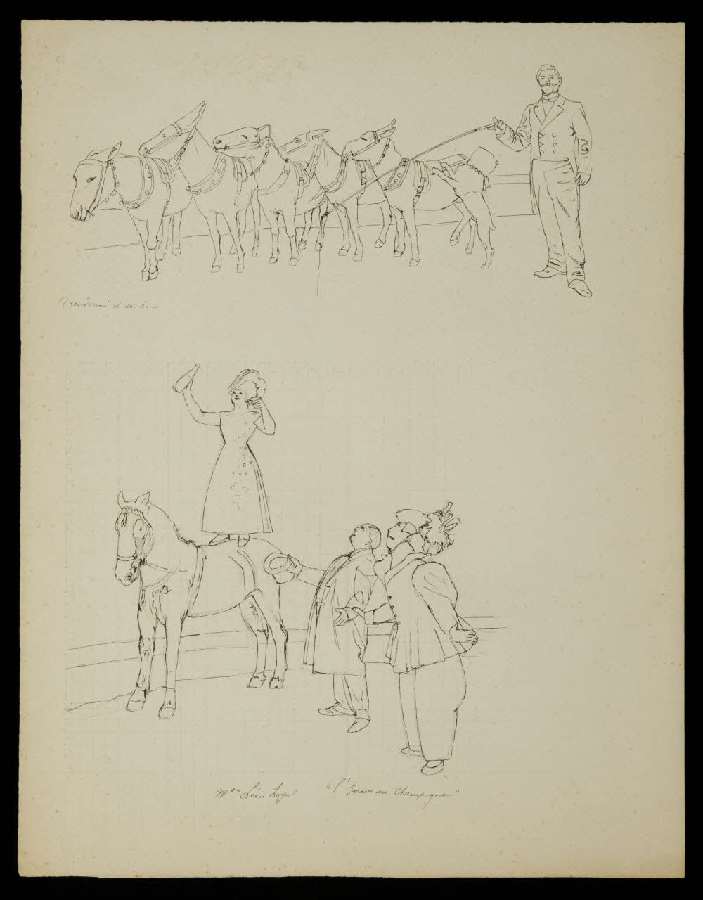 partie d'un ensemble de dessins Dieudonné et ses ânes  Mlle Léris Loyal "l'Ivresse au Champagne" 1968.102.3299 Photo Mucem