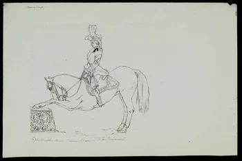 partie d'un ensemble de dessins La jolie Marville dans son Numéro Equestre de la Guérinière 1968.102.3316 Photo Mucem