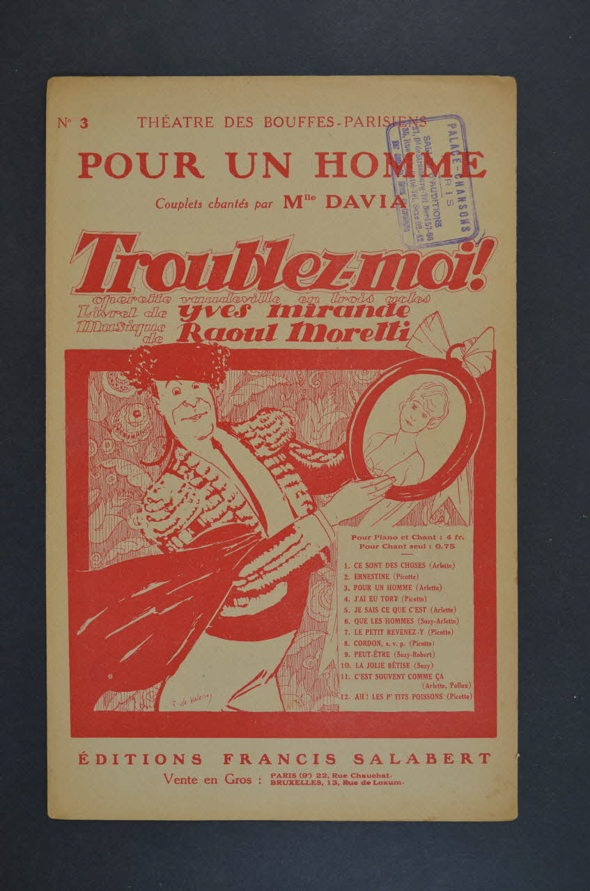 Raoul Moretti ; Yves Mirande ; Davia ; Francis F. Salabert chanson petit format Île-de-France, France 1924 1966.158.134 Photo Mucem