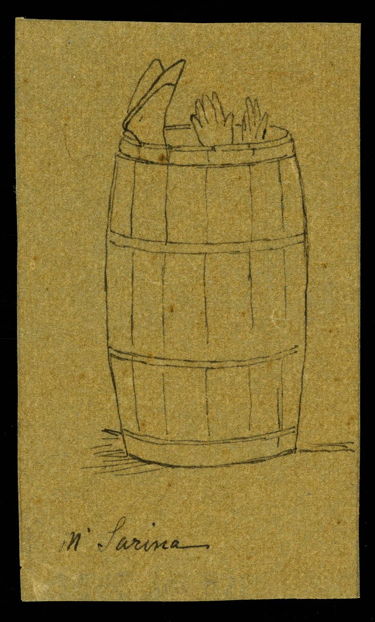 partie d'un ensemble de dessins Contorsionniste dans un tonneau : M. Sarina 1968.102.3432 Photo Mucem