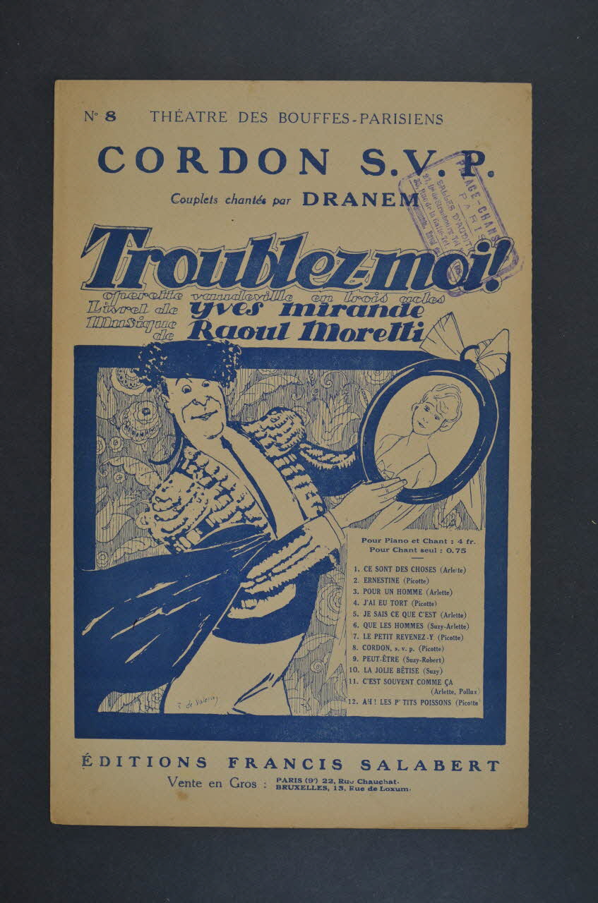 Raoul Moretti ; Yves Mirande ; Dranem ; Francis F. Salabert chanson petit format Île-de-France, France 1924 1966.158.137 Photo Mucem