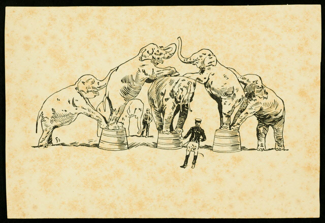 partie d'un ensemble de dessins Eléphants et dompteurs 1968.102.3487.1 Photo Mucem