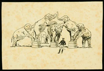 partie d'un ensemble de dessins Eléphants et dompteurs 1968.102.3487.1  Photo Mucem