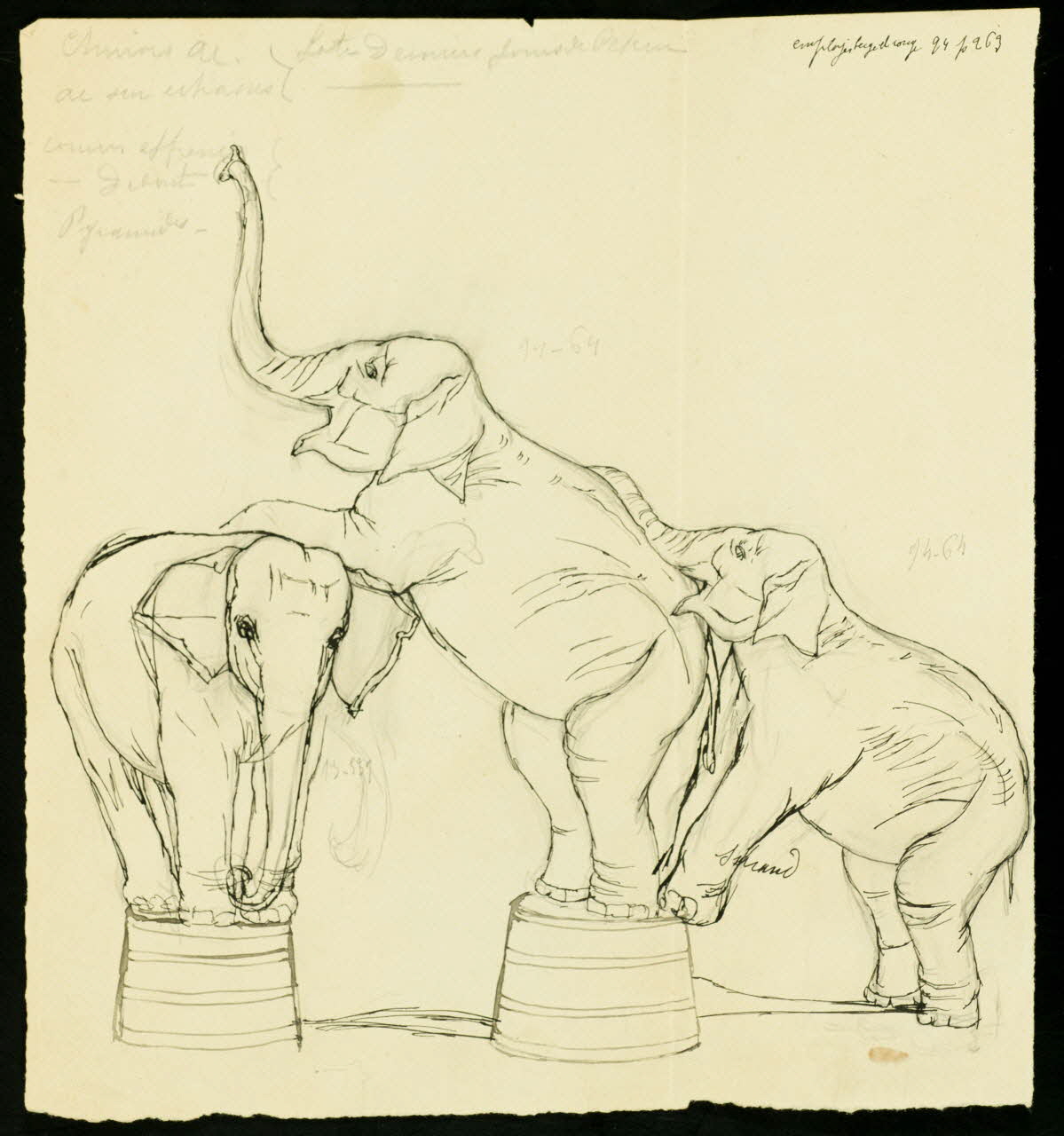 partie d'un ensemble de dessins Trois éléphants 1968.102.3487.2 Photo Mucem