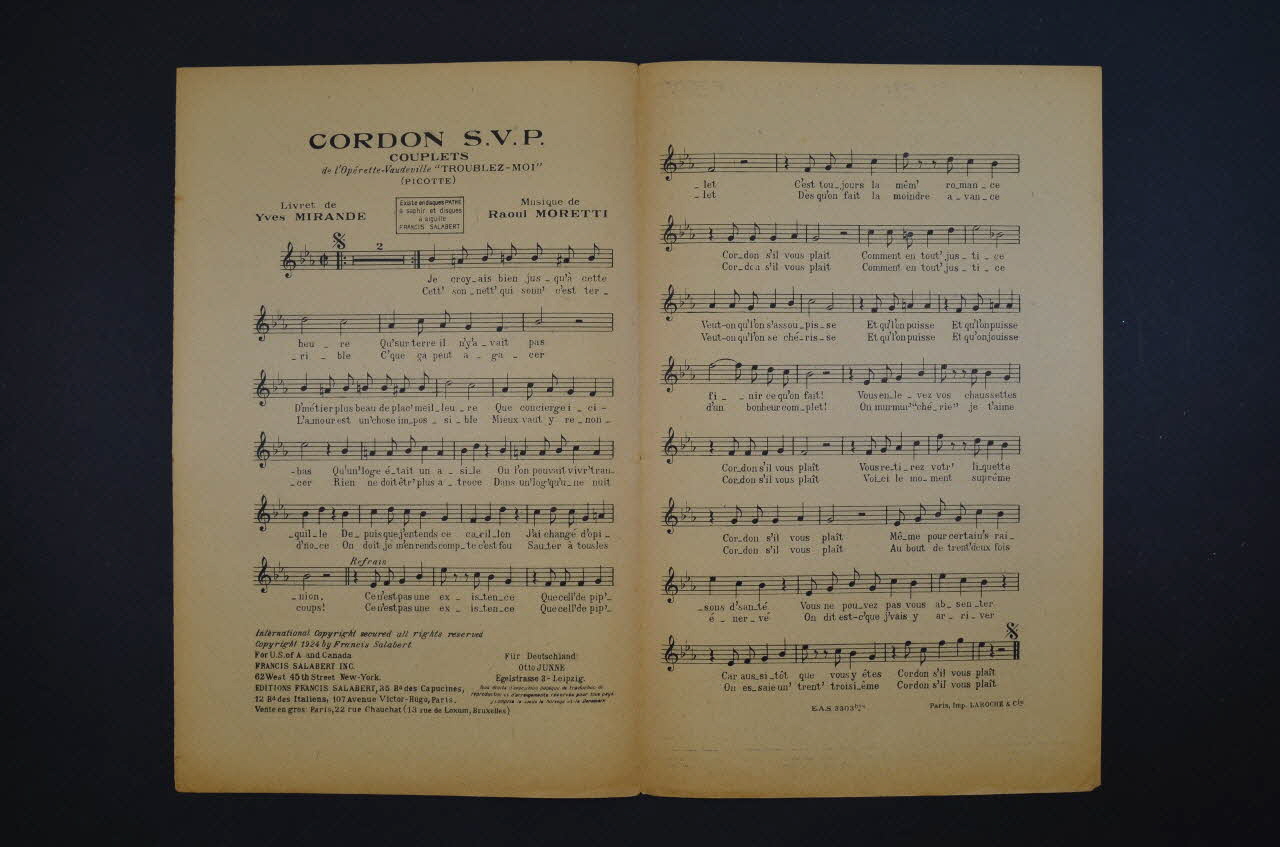 Raoul Moretti ; Yves Mirande ; Dranem ; Francis F. Salabert chanson petit format Île-de-France, France 1924 1966.158.137 Photo Mucem