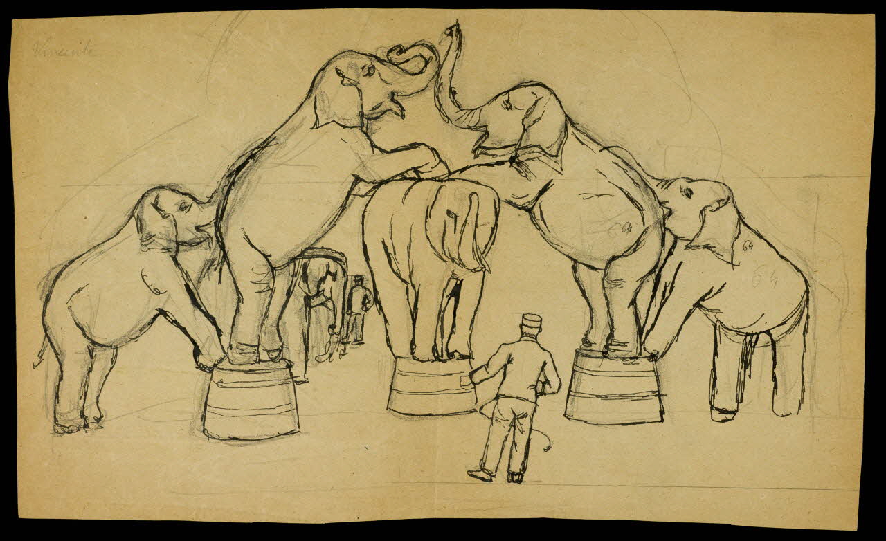 partie d'un ensemble de dessins Eléphants de cirque 1968.102.3487.3 Photo Mucem