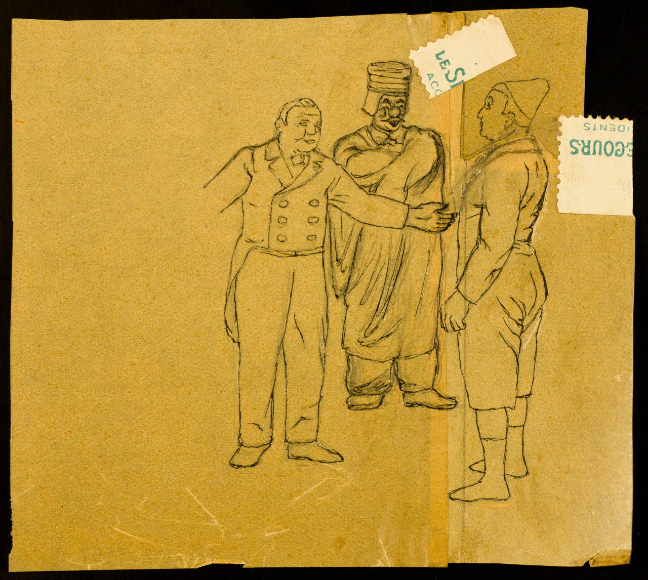 partie d'un ensemble de dessins Hommes vêtus de costumes de cirque 1968.102.3557 Photo Mucem