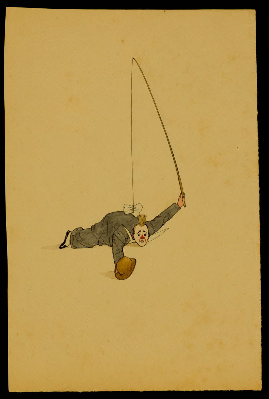 partie d'un ensemble de dessins Clown tenant une canne à pêche 1968.102.3577 Photo Mucem