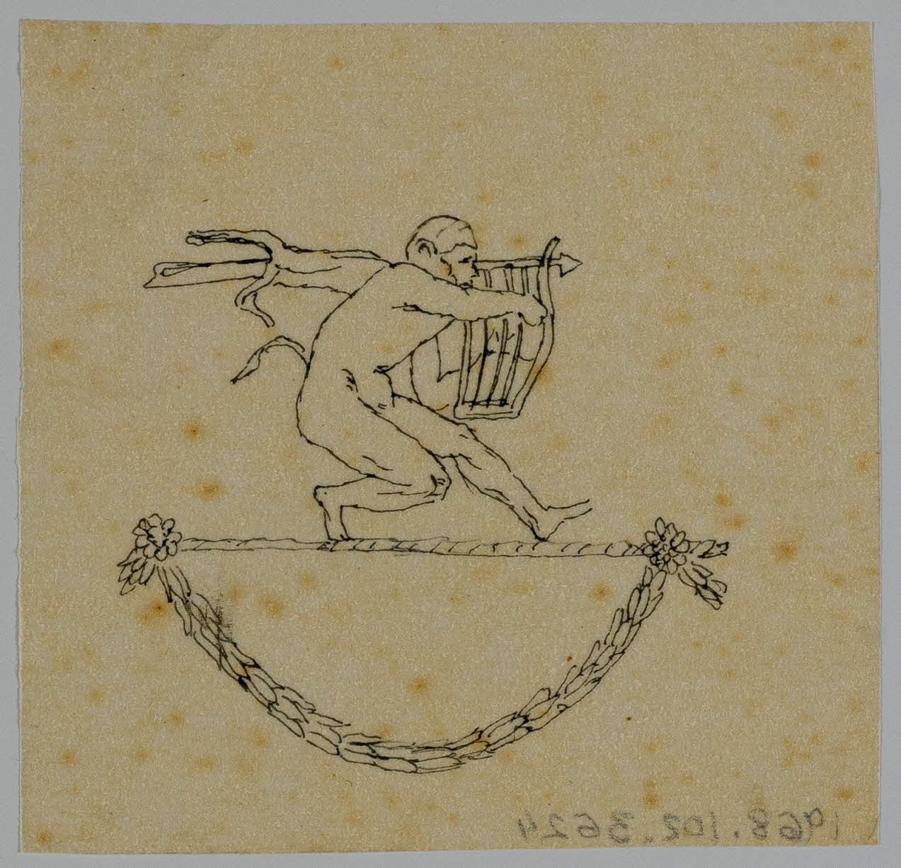 partie d'un ensemble de dessins Singe tenant une lyre 1968.102.3624 Photo Mucem