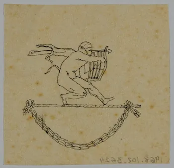 partie d'un ensemble de dessins Singe tenant une lyre 1968.102.3624 Photo Mucem
