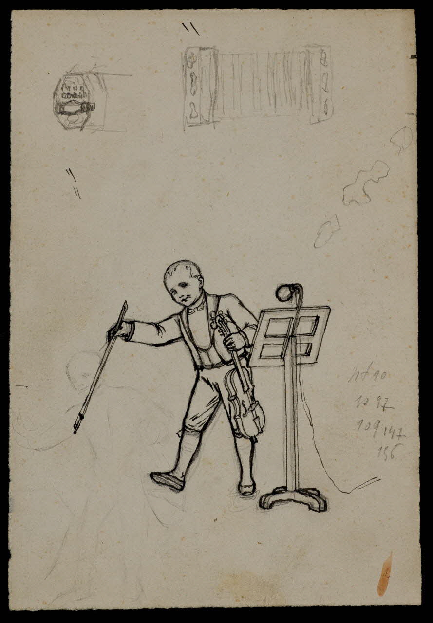 partie d'un ensemble de dessins Garçon tenant un violon 1968.102.3626 Photo Mucem