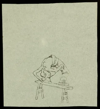 partie d'un ensemble de dessins Acrobate en équilibre sur un banc 1968.102.3665  Photo Mucem
