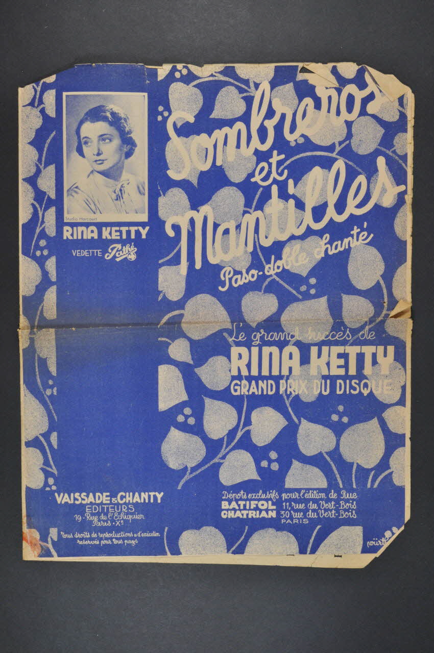 Jean Vaissade ; Jean Coeffier ; J. Latorre ; L. Depoisier ; Rina Ketty ; Chanty recueil petit format Île-de-France, France 1938 1966.158.149 Photo Mucem