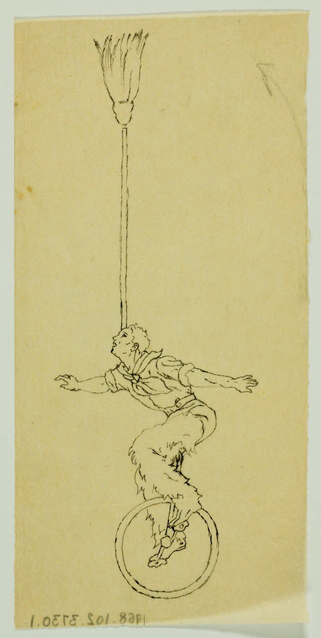 partie d'un ensemble de dessins Acrobate en équilibre sur un monocycle 1968.102.3730.1 Photo Mucem