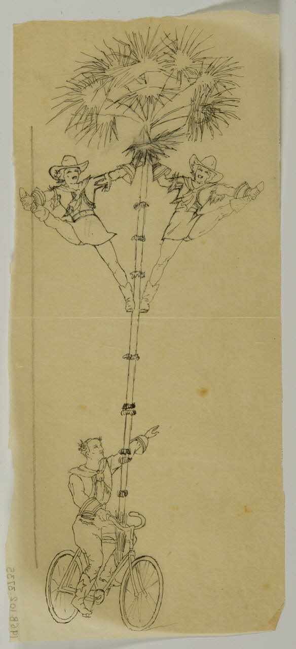 partie d'un ensemble de dessins Numéro de cirque avec des acrobates sur une bicyclette 1968.102.3735 Photo Mucem