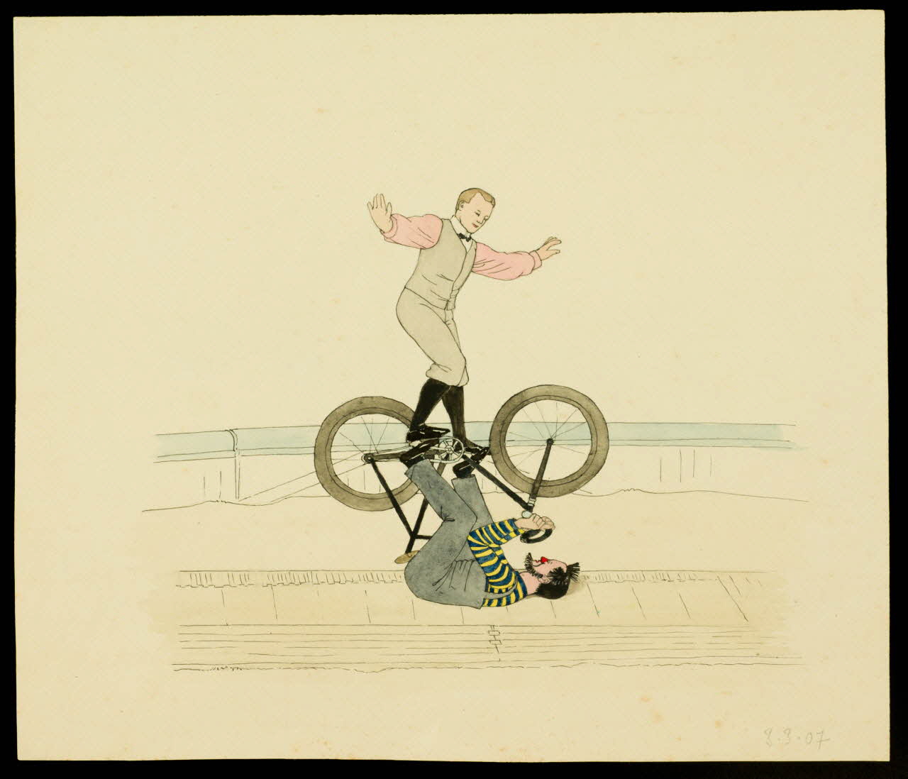 partie d'un ensemble de dessins Numéro d'équilibrisme sur une bicyclette 1968.102.3751 Photo Mucem