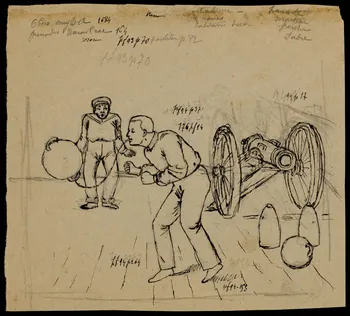 partie d'un ensemble de dessins Hommes, obus et canon 1968.102.3755 Photo Mucem