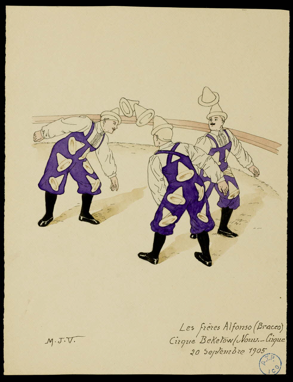 partie d'un ensemble de dessins Les frères Alfonso (Bracco)  Cirque Beketow (Nouv.-Cirque)  20 Septembre 1905 1968.102.376 Photo Mucem