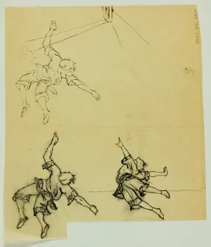 partie d'un ensemble de dessins Série d'ébauches d'acrobates en vol 1968.102.3866  Photo Mucem