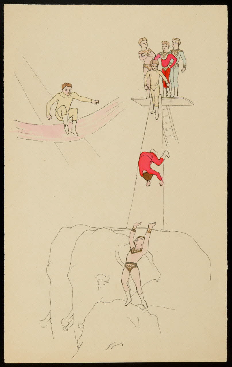 partie d'un ensemble de dessins Acrobates et éléphants 1968.102.3896 Photo Mucem