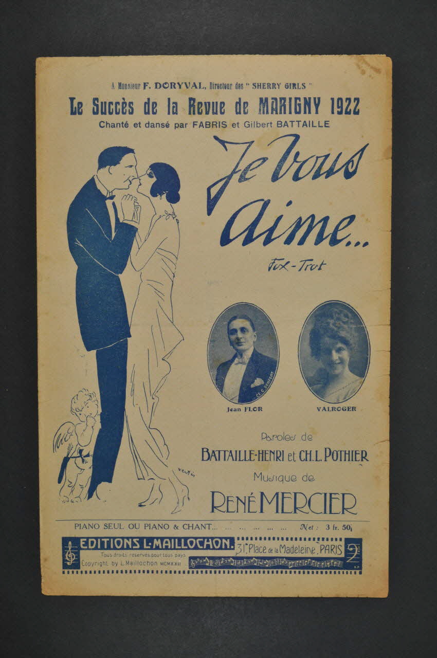 Charles-Louis Pothier ; Jacques Battaille-Henri ; René Mercier ; Gilbert Battaille ; Marthe Fabris ; L. Maillochon chanson petit format Île-de-France, France 1922 1966.158.155 Photo Mucem