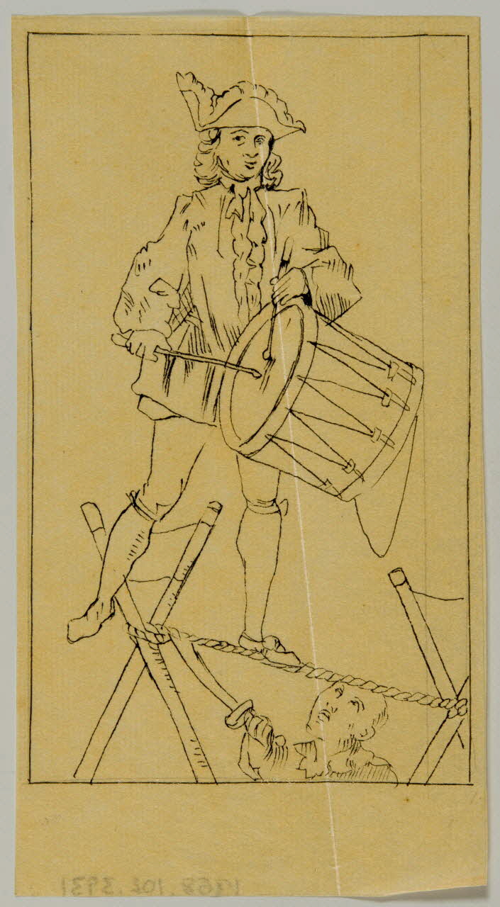 partie d'un ensemble de dessins Funambule en équilibre jouant du tambour 1968.102.3931 Photo Mucem