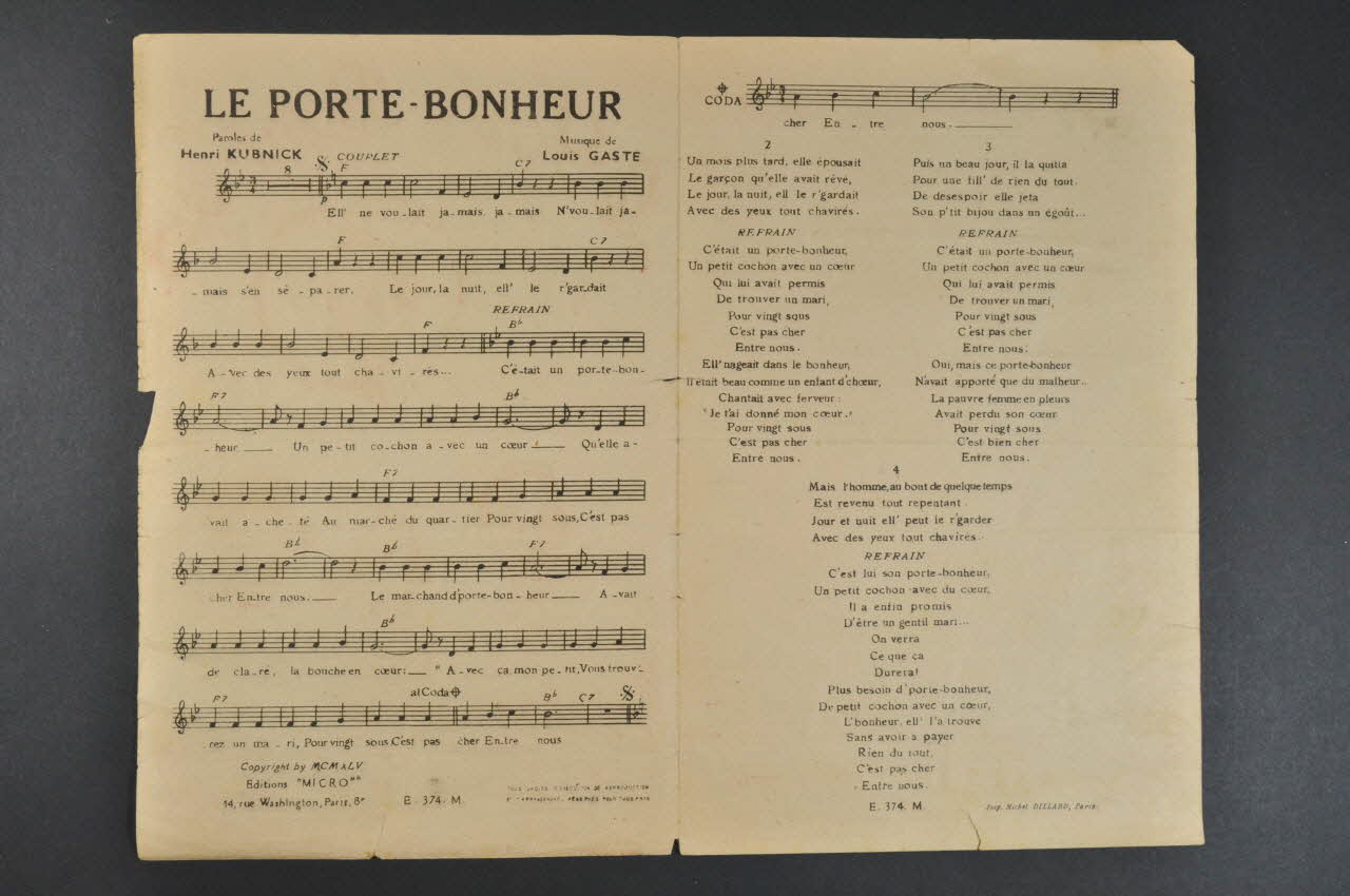 Louis Gasté ; Henri Kubnick ; Editions Micro; chanson petit format Île-de-France, France 1945 1965.159.39 Photo Mucem