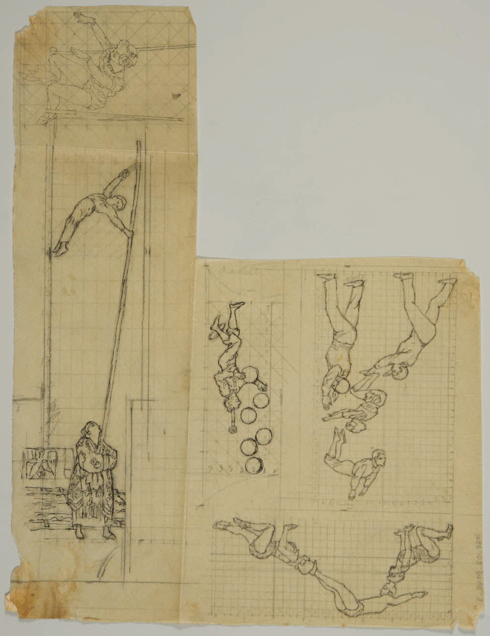 partie d'un ensemble de dessins Acrobates et équilibristes en représentation 1968.102.3946.3 Photo Mucem