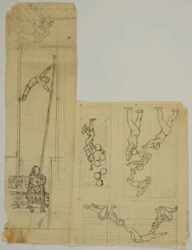 partie d'un ensemble de dessins Acrobates et équilibristes en représentation 1968.102.3946.3 Photo Mucem