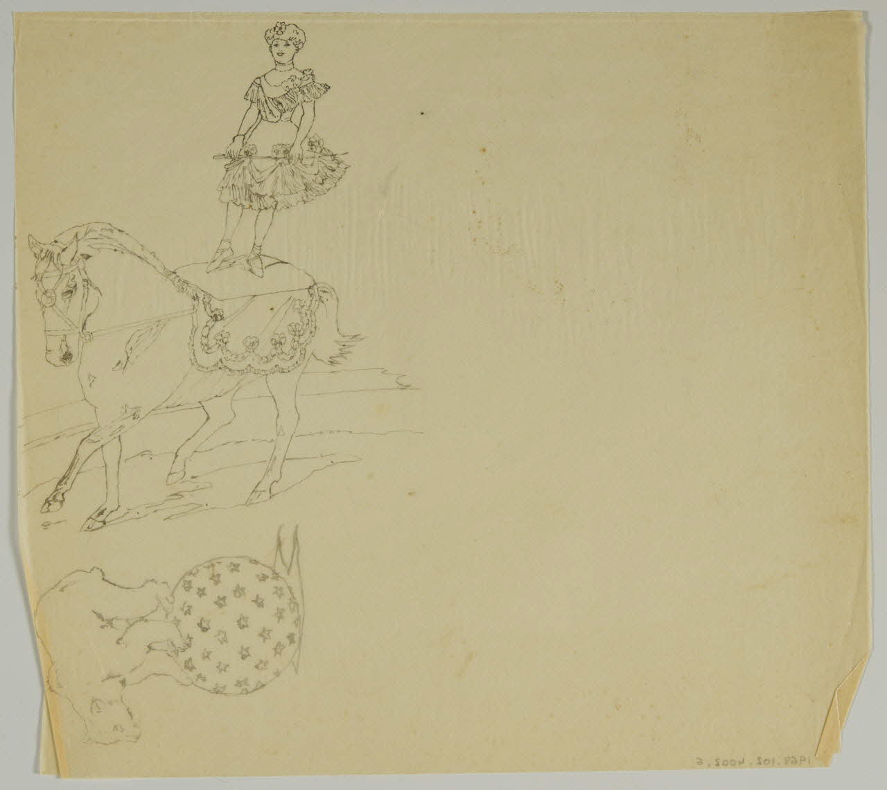 partie d'un ensemble de dessins Ecuyère et ours sur un ballon 1968.102.4002.6 Photo Mucem