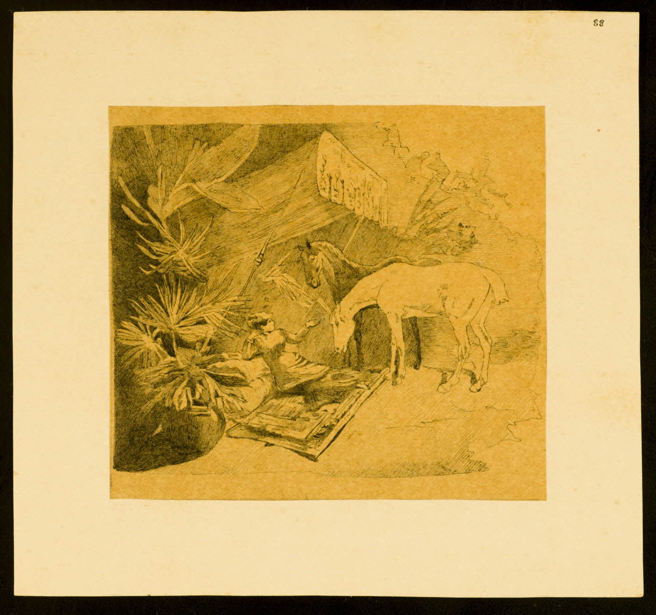 partie d'un ensemble de dessins Femme sous un auvent et chevaux 1968.102.4017 Photo Mucem