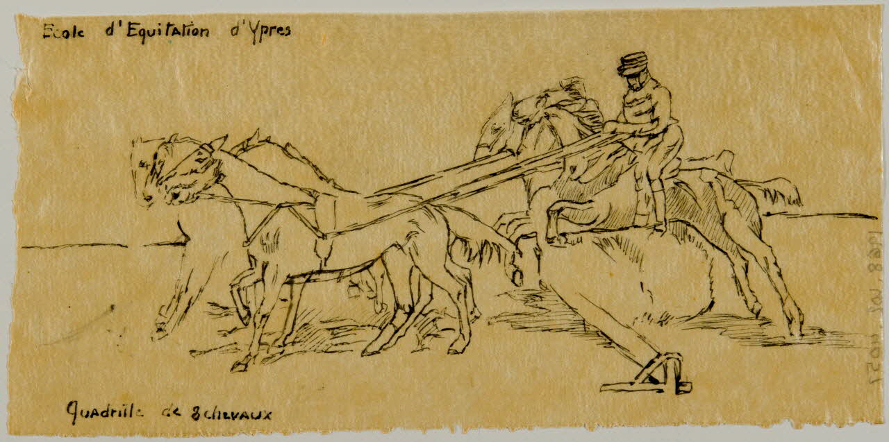 partie d'un ensemble de dessins Ecole d'Equitation d'Ypres  Quadrille de 8 chevaux 1968.102.4057 Photo Mucem