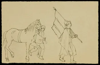 partie d'un ensemble de dessins Hommes et cheval marchant 1968.102.4078  Photo Mucem