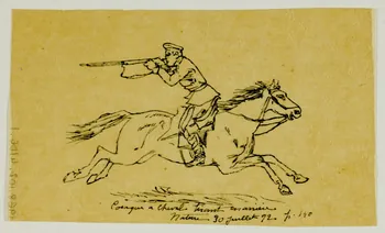 partie d'un ensemble de dessins Cosaque à cheval tirant en arrière 1968.102.4106.1 Photo Mucem