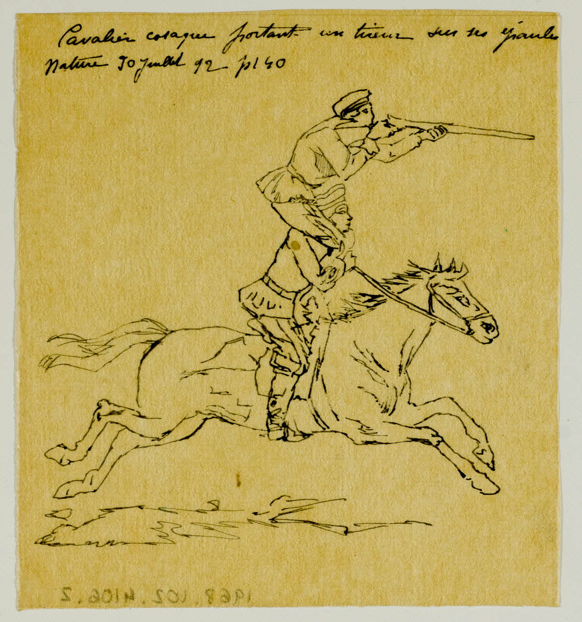 partie d'un ensemble de dessins Cavalier cosaque portant un tireur sur ses épaules 1968.102.4106.2 Photo Mucem