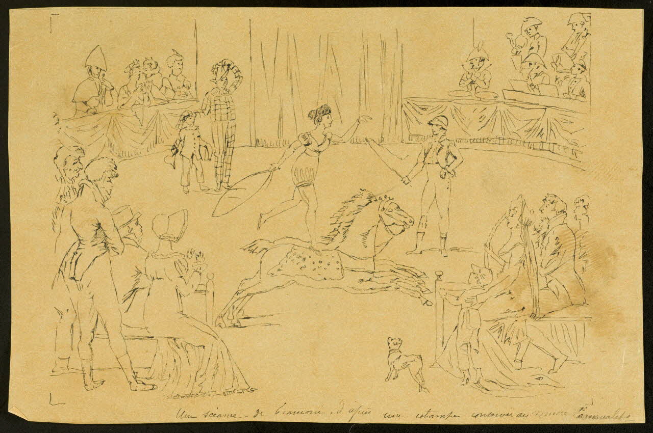 partie d'un ensemble de dessins Une séance de Franconi, d'après une estampe conservée au musée Carnavalet 1968.102.4126 Photo Mucem