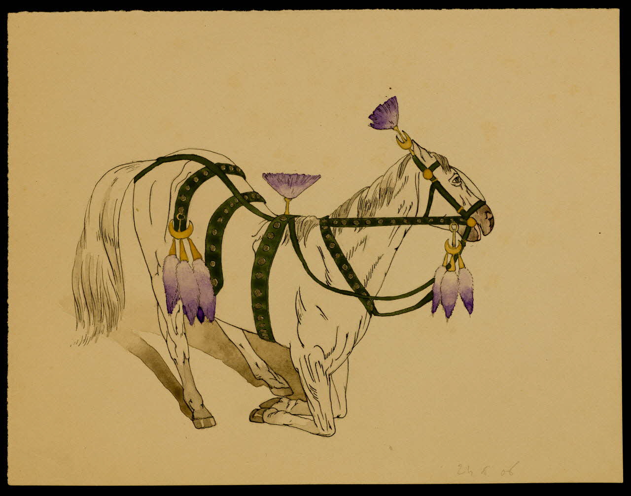 partie d'un ensemble de dessins Cheval agenouillé 1968.102.4136 Photo Mucem