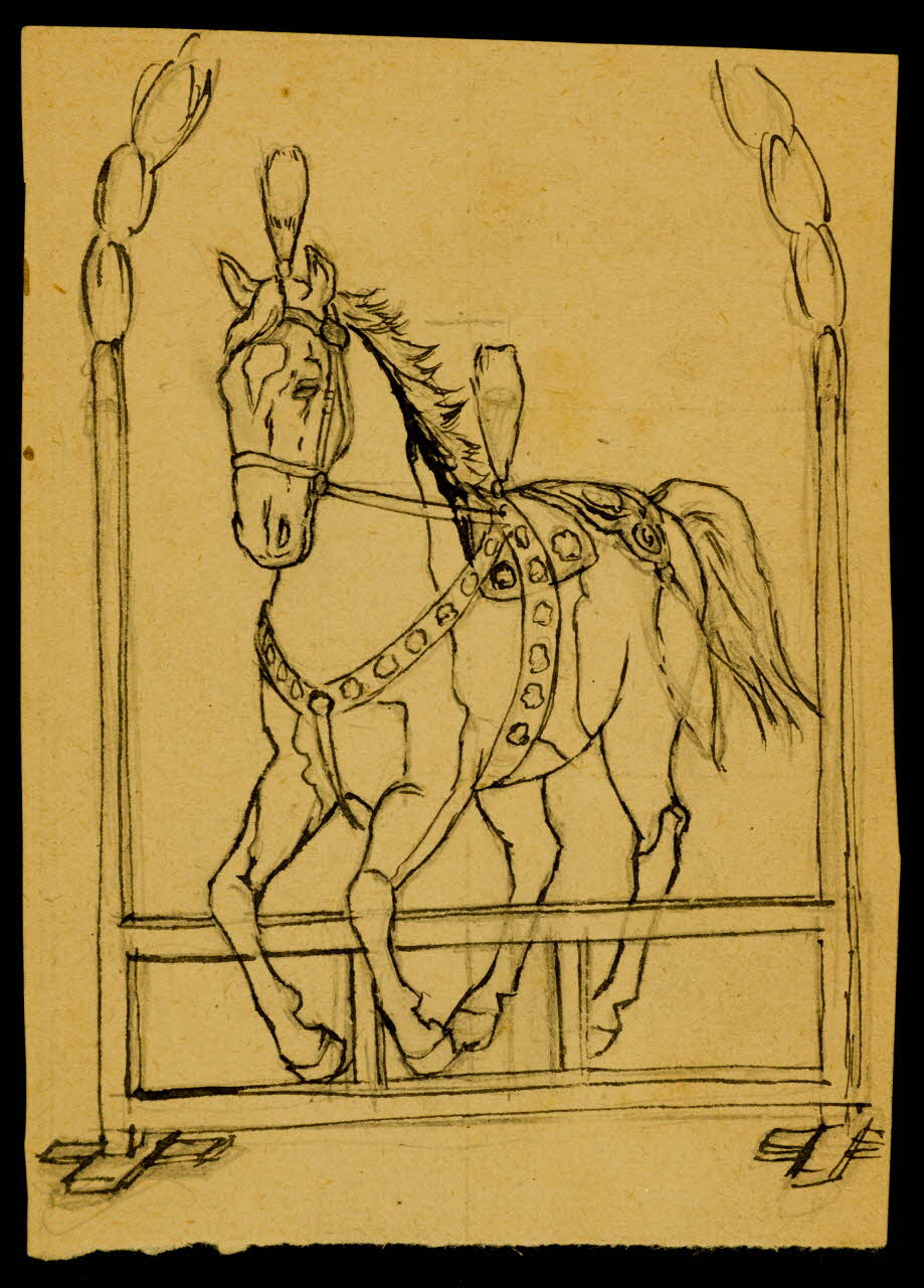 partie d'un ensemble de dessins Cheval sautant une barrière 1968.102.4148 Photo Mucem