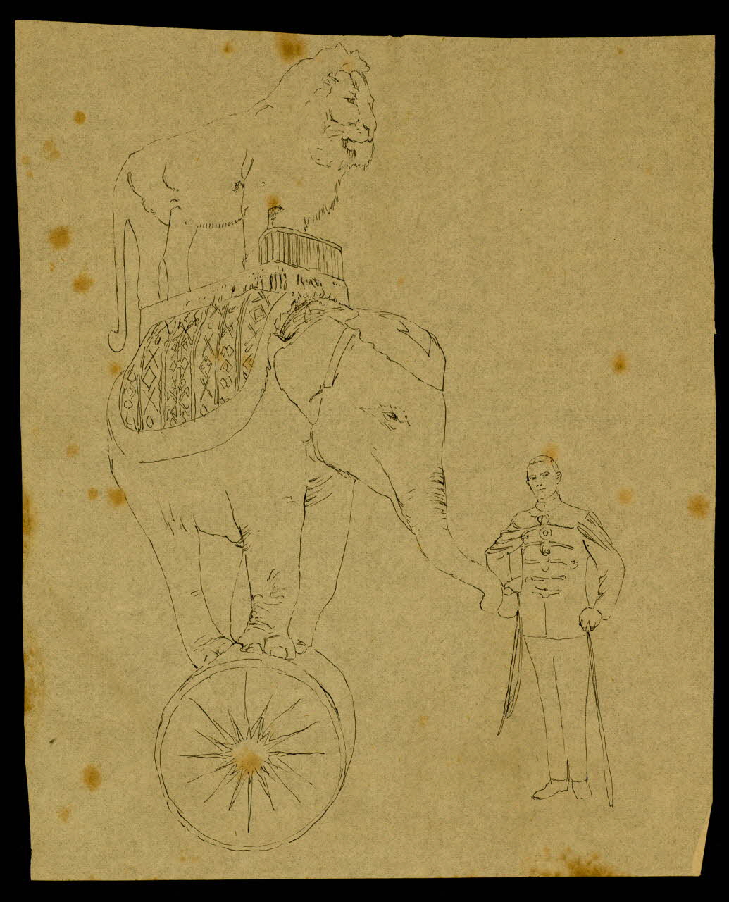 partie d'un ensemble de dessins Eléphant, lion et dompteur 1968.102.4163 Photo Mucem